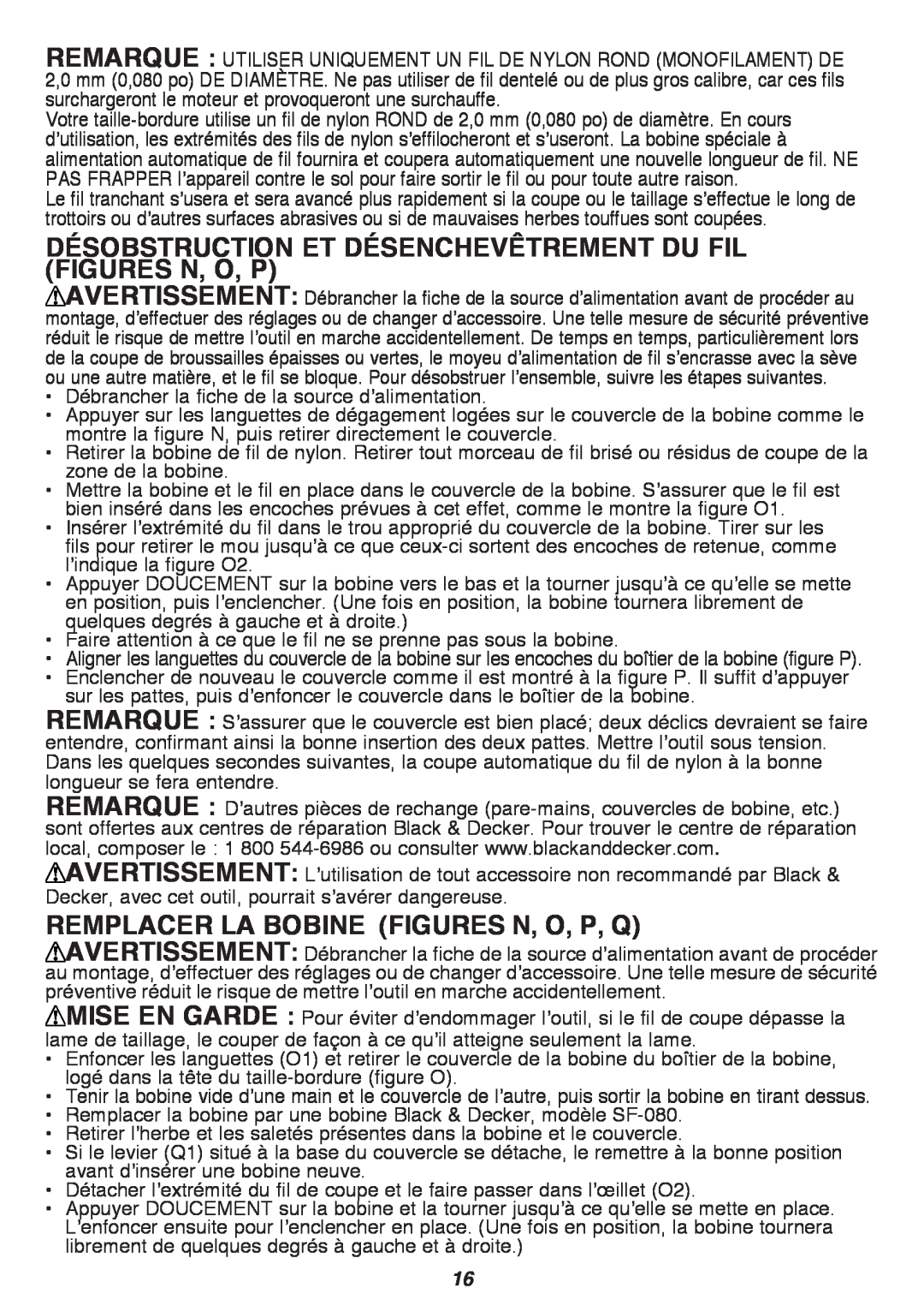 Black & Decker GH3000 instruction manual REMPLACER LA BOBINE figures N, O, P, Q 